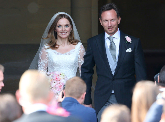 Geri Halliwell and Christian Horner leaving after the nuptials.